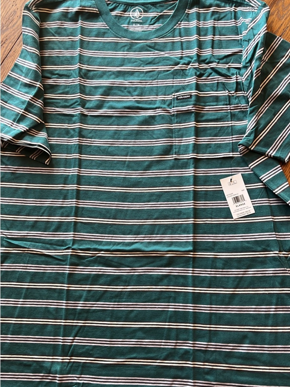 Volcom Green Striped Short Sleeve Pocket Tee